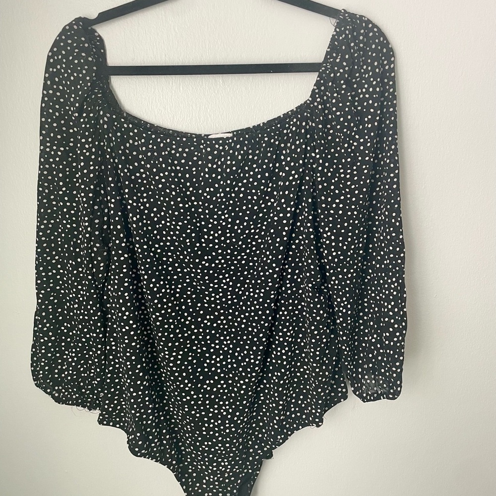 Luna | Black and White Polka Dot Women's Plus Size  Bodysuit